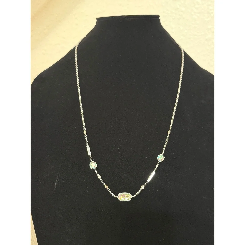 Kendra Scott Necklace Adjustable Silver Iridescent‎ Dichroic Glass Bolo Bead